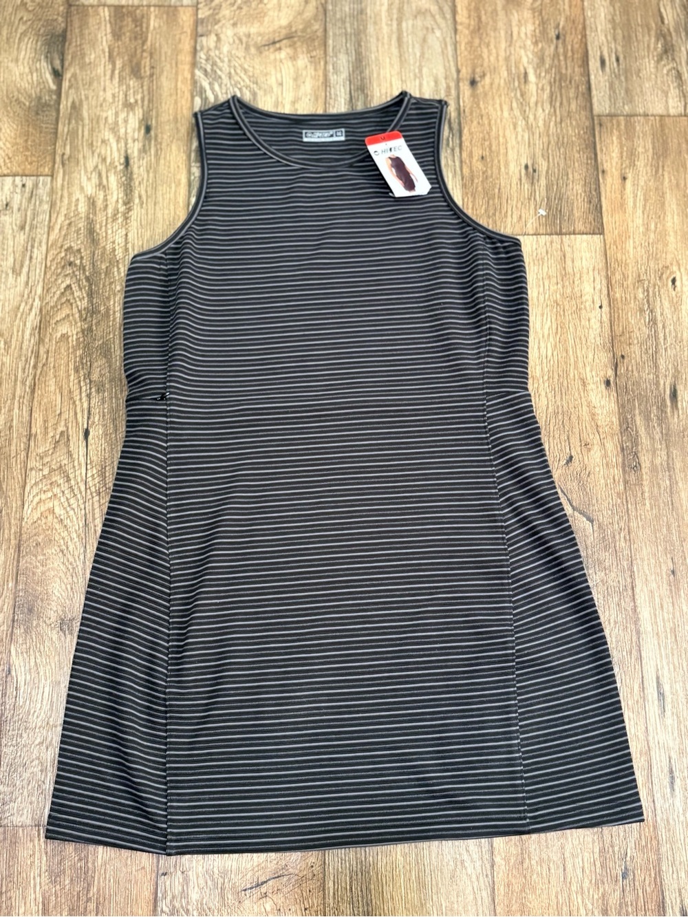 Hi-Tec Black and Gray Striped Mini Dress Tennis Pickle Ball Sporty Athletic
